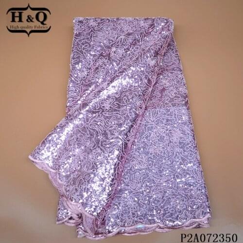 H&Q pink african lace fabric organza sequin fabrics 2021 high quality french mesh tulle 5 yards for party dress sewing material