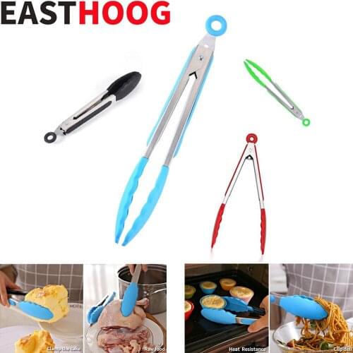 Silicone Food Tong Stainless Steel Kitchen Tongs Silicone Non-slip Cooking Clip Clamp BBQ Salad Tools Grill Kitchen Accessories