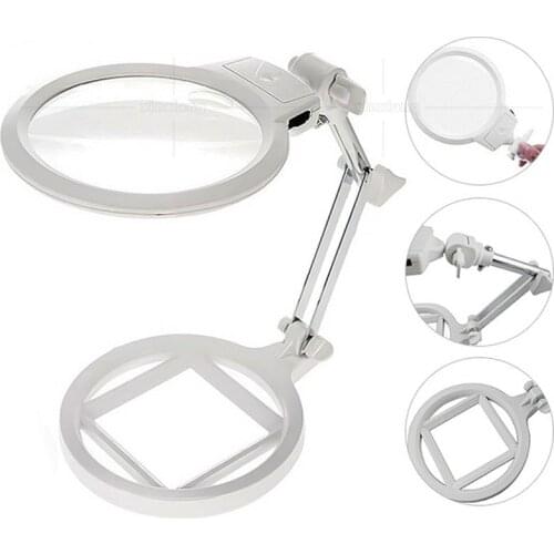 Folding table metal stand magnifying glass base with tick double LED lamp 2.5 times 5 times table lamp reading embroidery