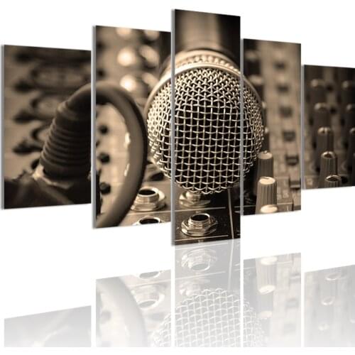 Modern Microphone 5 Panels HD Canvas Painting Posters Wall Art Print Pictures for Living Room Interior Home Decor Frame