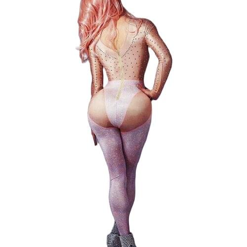 Sparkling Sequins Rhinestones Tights Jumpsuit Backless Sexy Rompers Nightclub Bar Dance Show Wear Party Evening Costume Women