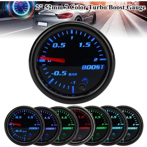 Universal 2'' 52mm Car Turbo Boost Gauge Vacuum Pressure Meter -1~2 Bar 12V Auto Mechanical Boost Meter 7 LED Colors Display