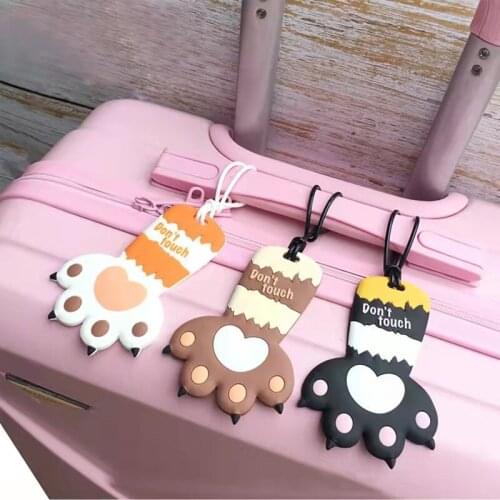Japanese Candy Color Luggage Tag PVC Cartoon Cute Cat Claw Suitcase Tags Name Address Holder Baggage Boarding Tags Label