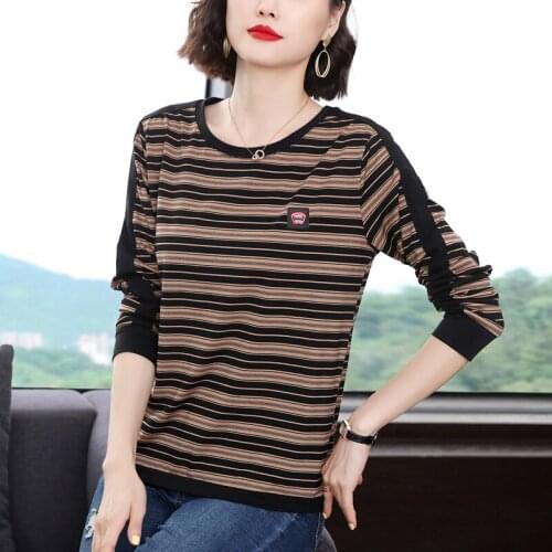 BOBOKATEER Haut Femme Elegant Tops For Women Autumn Long Sleeve T-shirty Damskie Cotton Camisetas De Mujer Striped Woman Tshirts