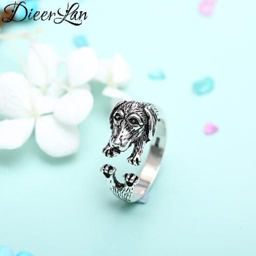 DIEERLAN Retro Vintage S925 Sterling Silver Dog Rings for Women Gift Luxury Jewelry Punk Adjustable Size Antique Rings