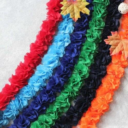 10Yards 5cm Polyester 3D Flowers Chiffon Embroidered Lace Trim Ribbon Fabric Handmade Sewing Craft For Costume Hat Decoration