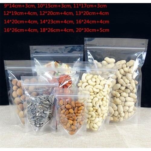 100pcs/lot-12 sizes options Clear Transparent Plastic Gift Bags Zip Lock Seal Stand Up Pouch for Coffee Sugar Food Packaging