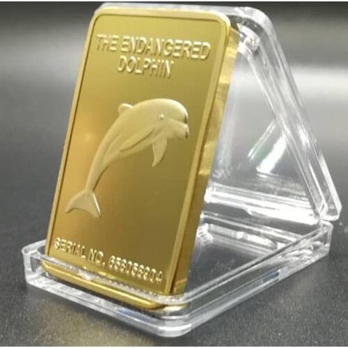 100 pcs Non magnetic end danger Australian animal dolphin ingot gold plated badge bullion bar souvenir decoration coin
