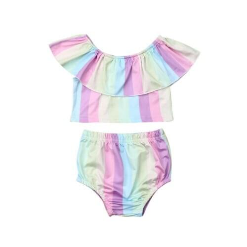 Baby Girl Clothes Toddler Infsnt Baby Girls Rainbow Top Ruffle Pants Brief Sunsuit Clothes 2PCS
