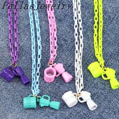 5Pcs Fashion Colorful Enamel Bottle Coffee Cup Pendant Necklace Link Chain Necklaces 2021 New Creative Girl Lady Best Gift