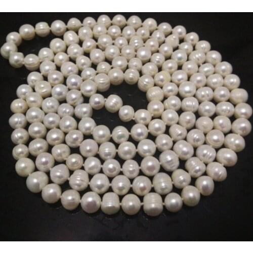 64 inches 10-11mm Natural White Potato Pearl Long Chain Necklace