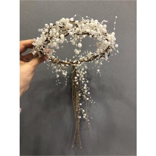 White Pearl Crystalline Mesh Reinforcement Crown Bride Wedding, Engagement Special Invitation Party Shimmering Aesthetic Attractive Natural