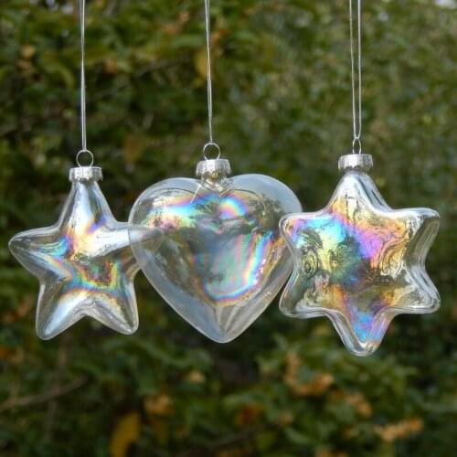 Free Shipping 1set/pack Diameter=8cm Small Size Lustre Pearl Striped Glass Pendant Christmas Tree Star Heart Hanger Decoration
