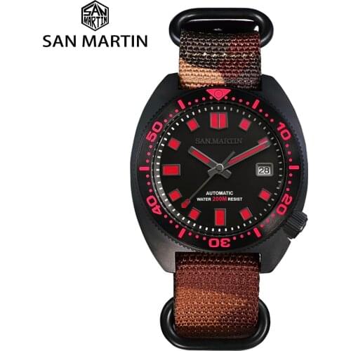 San Martin 2021Black 6105 Men Diver Watch NH35 Fashion Sport Automatic Mechanical Watches Sapphire 20Bar With Date Full Luminous