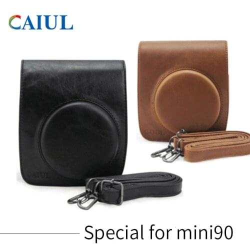 Fujifilm Instax Mini 90 camera bag retro PU leather case shoulder belt protection bag hard plastic transparent protective shell
