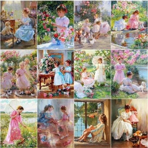 CHENISTORY Oil Painting By Number Girl Drawing On Canvas Handpainted Figure Painting Art Gift Garden Pictures By Number Kits Hom