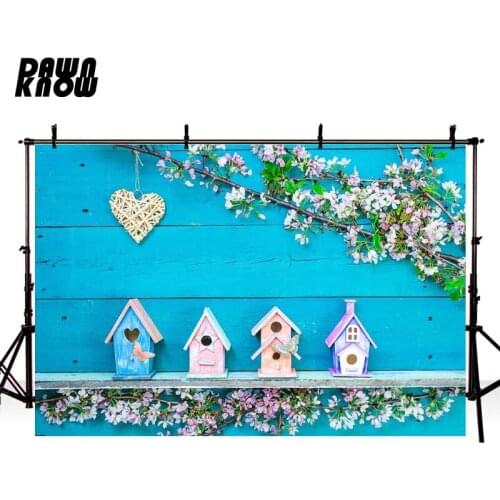 DAWNKNOW Flower Blue Wood Wall Cabin Photography Background Baby Photocall Photo Shoot Kids Backdrop Children Photo Studio GY061