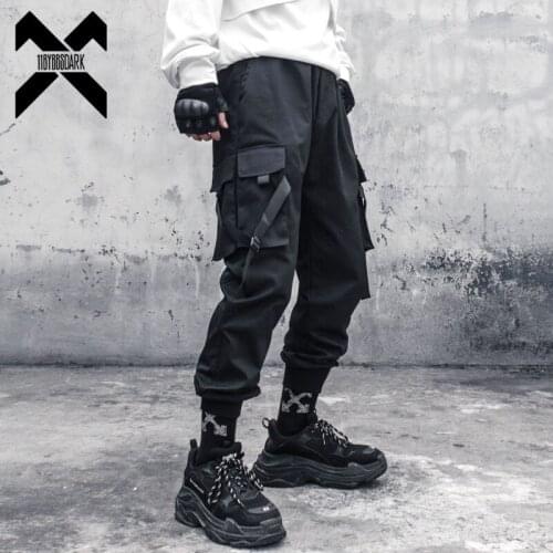 11 BYBBS DARK Tactical Joggers Pants Men Streetwear Multi-pocket Cargo Pant Ribbons Elastic Waist Black Pant Hip Hop Male WB324