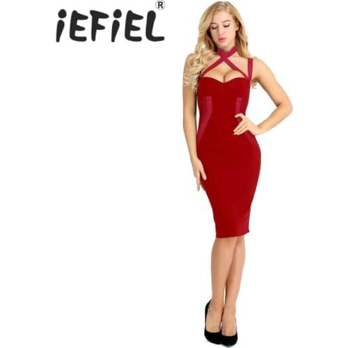 IEFiEL Women Sleeveless Bodycon Dress Bandage Spaghetti Strap Dress with Bra Pad Pageant Party Formal Occasion Dresses