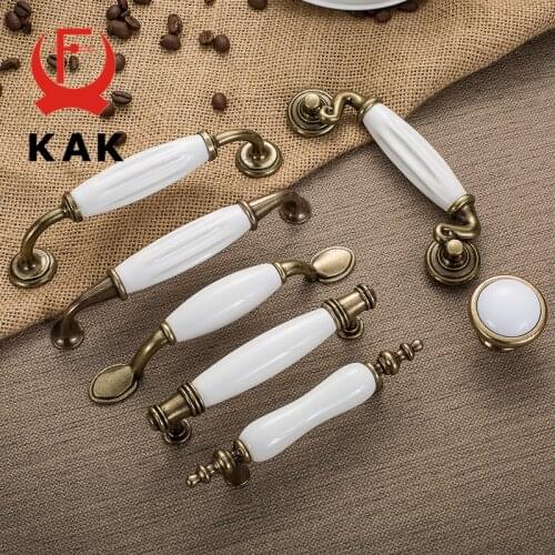 KAK 5pcs/lot Antique Bronze Ceramic White Cabinet Handles Zinc Alloy Drawer knobs Wardrobe Door Handle European Furniture Handle