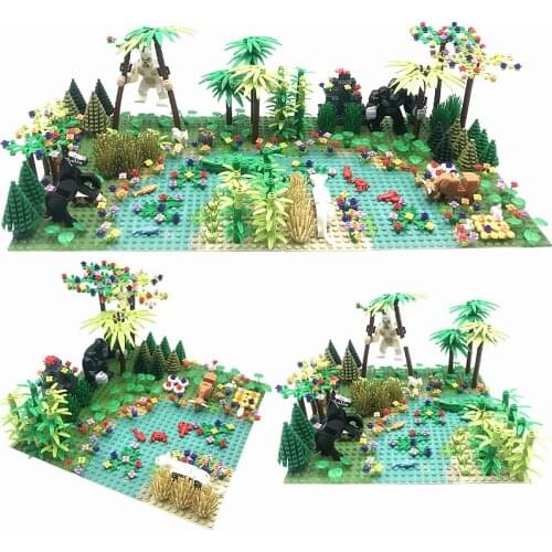 Creator Blocks MOC Green Bush Flower Grass Tree Plants Forest Garden Accessories Locking Building Bricks Toys for Children Gifts