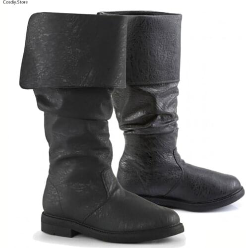 Medieval Leather Boots Jack Sparrow Renaissance Half Haddock Shoes Footwear Larp Pirate Warrior Vintage Jackboot For Adult Men