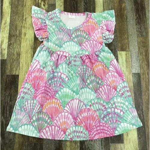 Beauty girl boutique color beautiful scallop full print fashion pearl dress