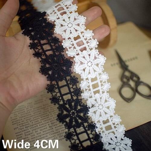 4CM Wide White Black Exquisite Cotton Hollow Embroidery Ribbon Lace Collar Neckline Edge Sewing Trim Curtain Garment Accessories