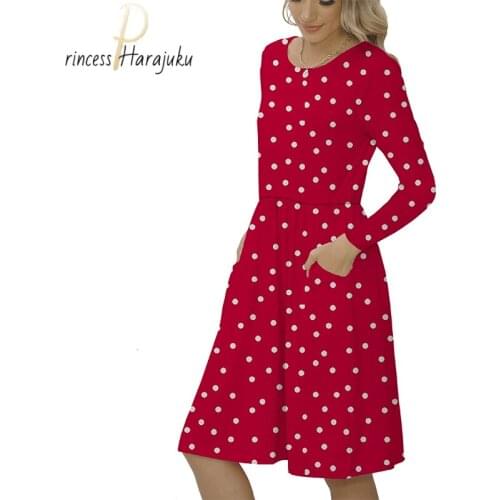 Fashion Plus Size Autumn Winter Vintage Party Dress Small Floral Casual O-neck Dress A Line Full High Waist Knee-len Women Dress