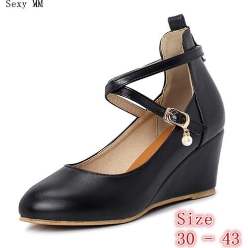 Wedges Loafers Woman Oxfords Flat Platform Shoes Slip-On Women Wedge High Heel Shoes Small Plus Size 30 31 32 33 - 40 41 42 43