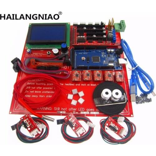 New 1set/lot 3D Printer Kit set Ramps 1.4 board +12864 LCD Screen + MK2B Heatbed +A4988 motor driver +Controller