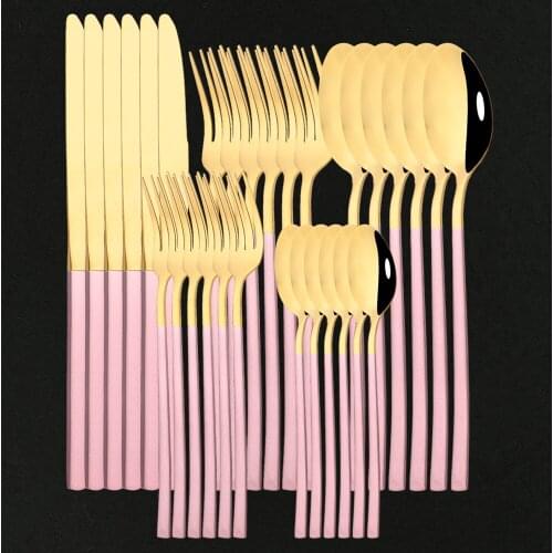 30Pcs Pink Gold Dinnerware Set Stainless Steel Cutlery Set Knives Forks Tea Spoons Dinner Set Kitchen Tableware Silverware Set