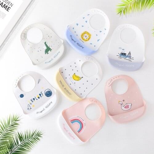 Cute Cartoon Print Baby Bibs Waterproof Soft Silicone Baby Feeding Stuff Animals Pattern Kids Girl Boy Adjustable Children Bib