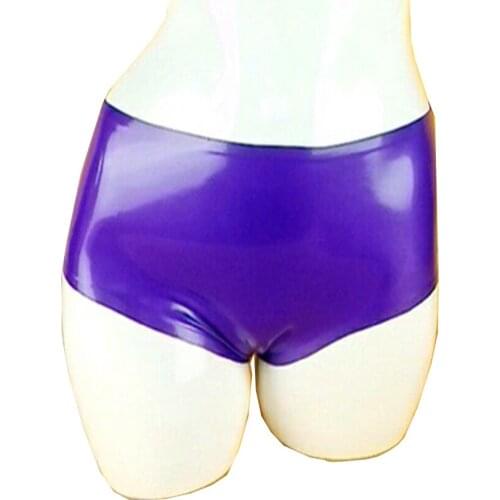 Natural Latex Rubber Briefs Women Purple Tight Shorts 0.4mm Natural Gummi Handmade Panties BNLPW035