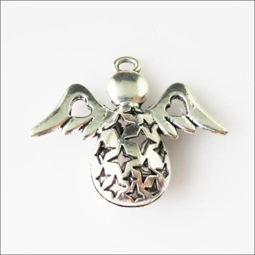 New 5Pcs Tibetan Silver Color Angel Star Wings Heart Charms Pendants 28.5x34mm