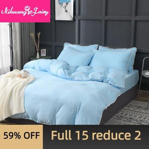 Pure color washed cotton bed sheet four-piece set Four seasons bedspread bed three-piece set Nordic