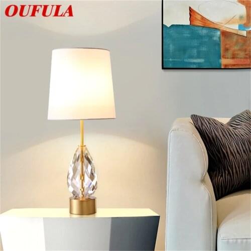 OUFULA Brass Table Lamp Contemporary Creative Desk Lighting Crystal LED Decoration for Home