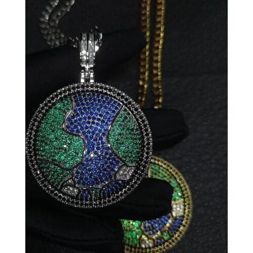 AITIEI Spinning Earth Pendent Necklaces AAA Iced Out Cubic Zirconia Charms For Women Men Hip Hop Jewelry DropShipping