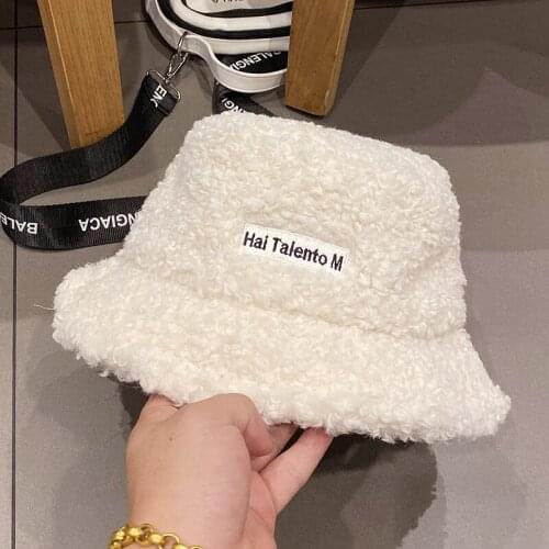 Lamb Fur Bucket Hat Teddy Velvet Winter Hats For Women Lady Thickened Warm Wool Caps Bob Panama Outdoor Plush Fisherman Hat