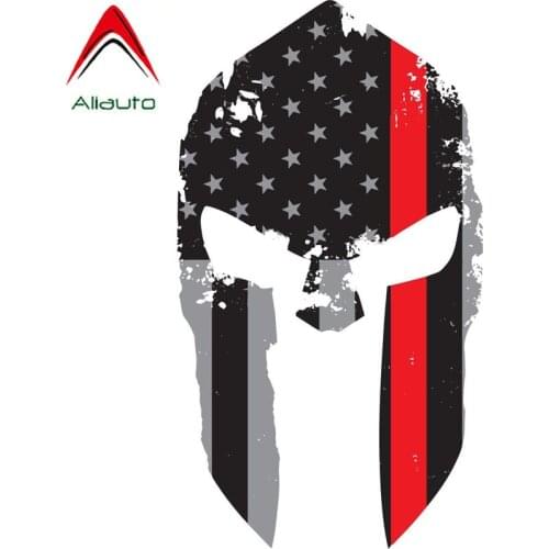 Aliauto Personalized Car Stickers Thin Red Line Tattered Spartan Helmet Reflective PVC Decal for Nissan Suzuki Peugeot,8cm*15cm