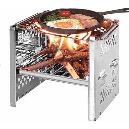 Portable Stainless Steel BBQ Grill Non-stick Surface Folding Wood Burning Barbecue Grill Outdoor Camping Picnic Tool