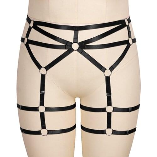 Harajuku Punk Goth Strappy Garter Belt Busty Women Stockings Suspender Harness Body Plus Size Lingerie Top Cage Festival Rave