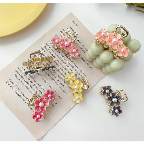 Simple Blue Grey Orange Pink Yellow Flowers White Simulated Pearls Alloy Metal Hair Claws Jaw Clips Headwear for Women & Kids