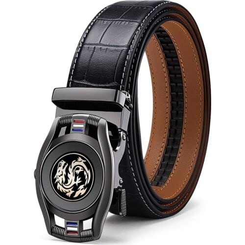 WILLIAMPOLO full-grain leather Brand Belt Men Top Quality Genuine Luxury Leather Belts for Men Strap Male Metal Automatic Buckle