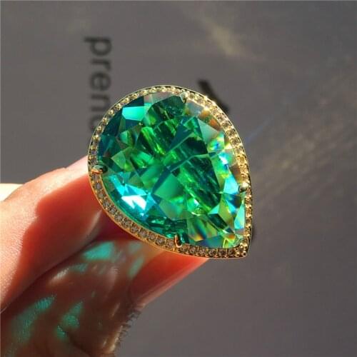 Luxury Male Female Big Water Drop Ring Men Women 18KT Yellow Gold Wedding Band Ring Promise Purple Zircon Stone Engagement Ring