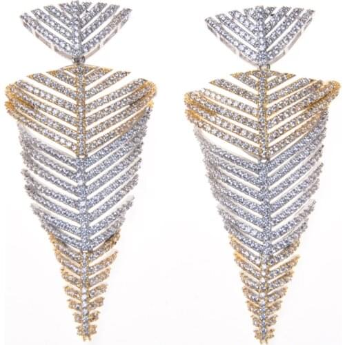 SLJELY Luxury Trendy Leaf Earrings Full Mirco Cubic Zirconium Naija Wedding Women Earring Fashion Jewelry Gift