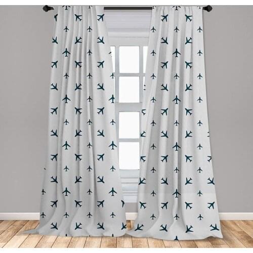 Airplane Window Curtains Diagonal Stripes Travel Silhouettes Vacation Aviation Curtain with Rod Pocket