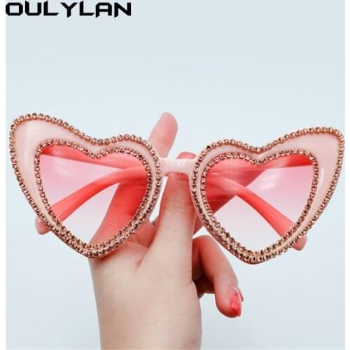 Oulylan Heart Shaped Sunglasses Women Luxury Brand Designer Diamonds Sun Glasses Female Sexy Gradient Eyewear Black UV400 Mirror