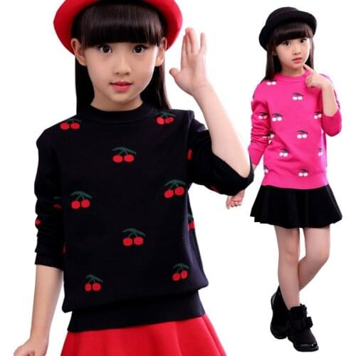 Spring New Baby Girls sweater Girls Clothes Autumn Fashion Wave point cherry pullovers Kids knitted sweaters 6style 3-13years