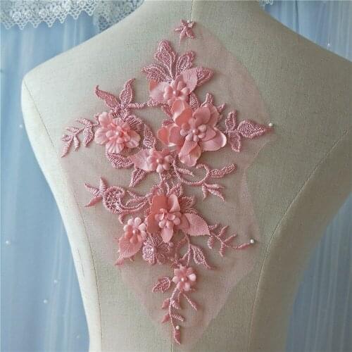 Three-dimensional 3D Embroidered Lace Flower Stickers DIY Handmade Decorative Materials Wedding dress Patch 3Piece
